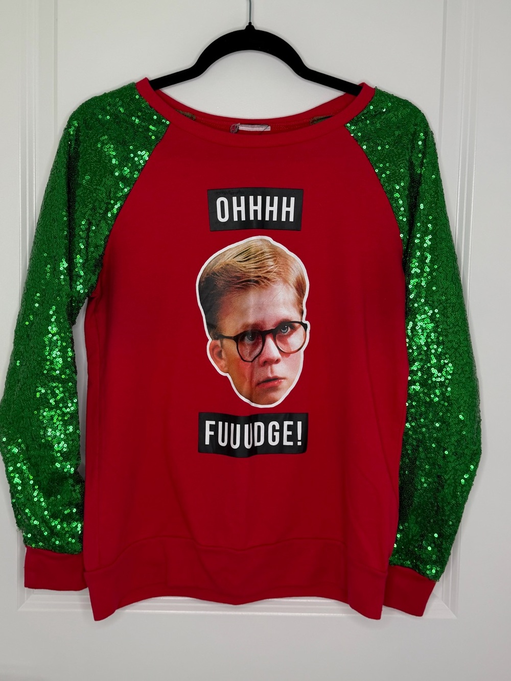 A Christmas Story Ralphie Sequin Sleeve Christmas Sweatshirt